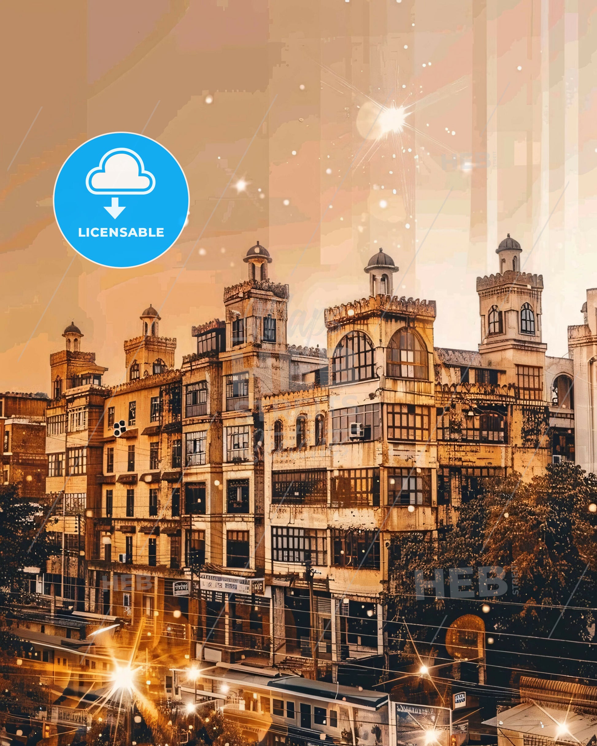 Sokoto Skyline Double Exposure Composite Art - A building with many windows