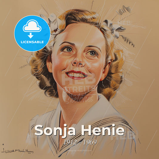 Sonja Henie, 1912 - 1969, Norwegian figure skater - A Woman With Braided Hair And Flowers In Her Hair Print Template