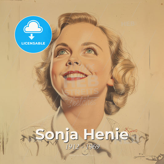 Sonja Henie, 1912 - 1969, Norwegian figure skater - A Woman Looking Up To The Sky Print Template