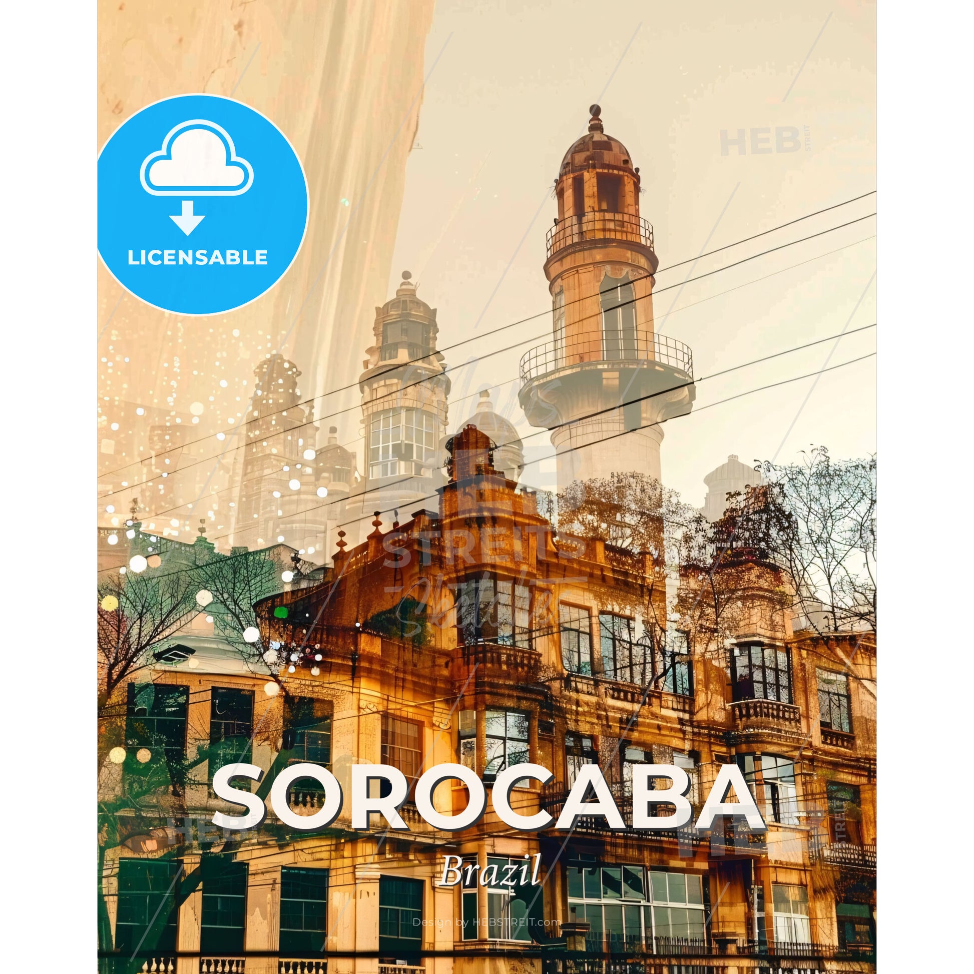 Sorocaba: City Skyline Composite Art Poster - A building with a tower - Square format print template