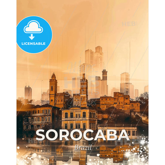 Sorocabas Skyline Composite Art Poster - A city with buildings and a reflection of a city - Square format print template