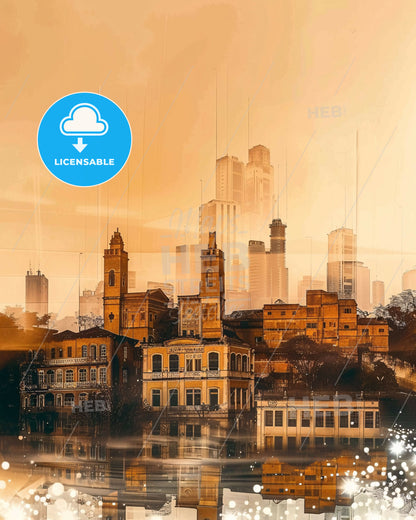Sorocabas Skyline Composite Art Poster - A city with buildings and a reflection of a city