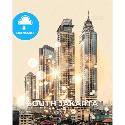 South Jakarta City Skyline Indonesia Poster - A city skyline with many tall buildings - Square format print template