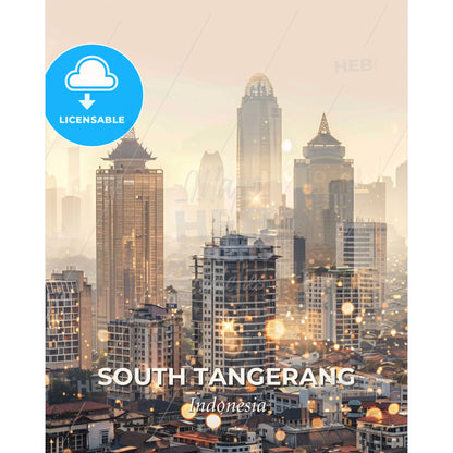 South Tangerang Double Exposure Skyline Poster - A city with many tall buildings - Square format print template