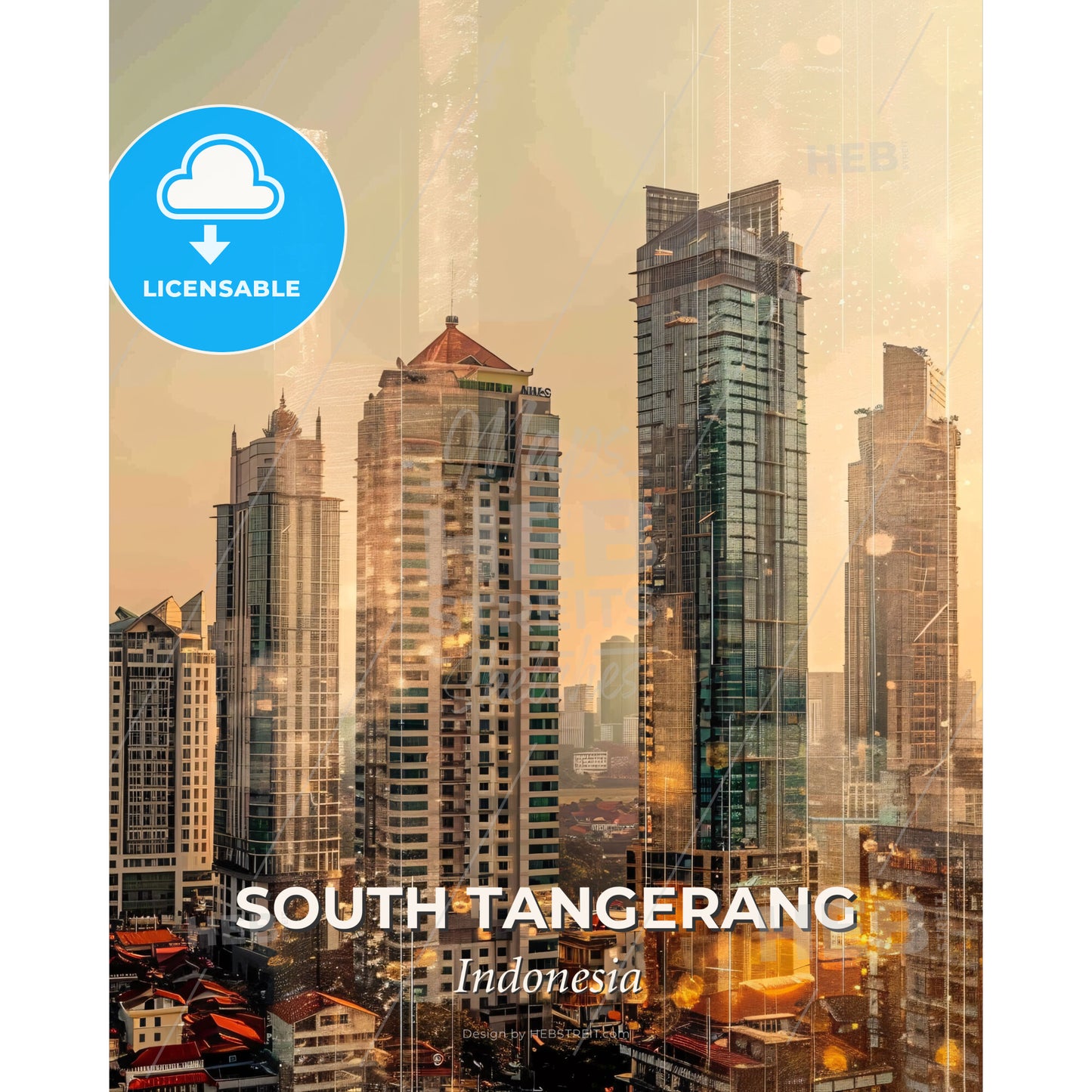South Tangerang Skyline Composite Art Poster - A city skyline with many tall buildings - Square format print template