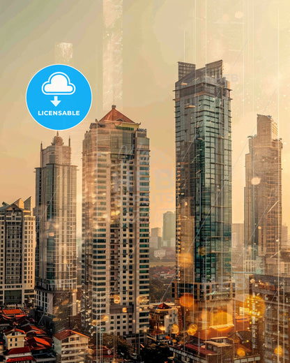 South Tangerang Skyline Composite Art Poster - A city skyline with many tall buildings