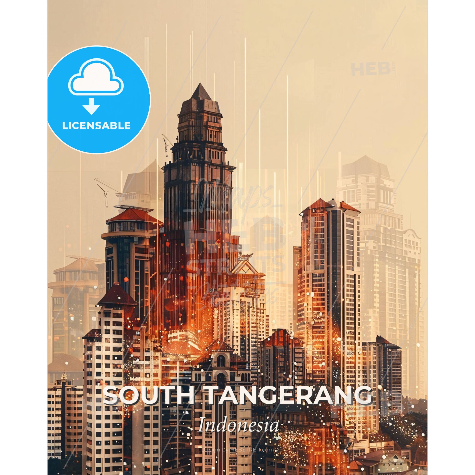 South Tangerang Indonesia Skyline Composite Poster Art - A city with many tall buildings - Square format print template