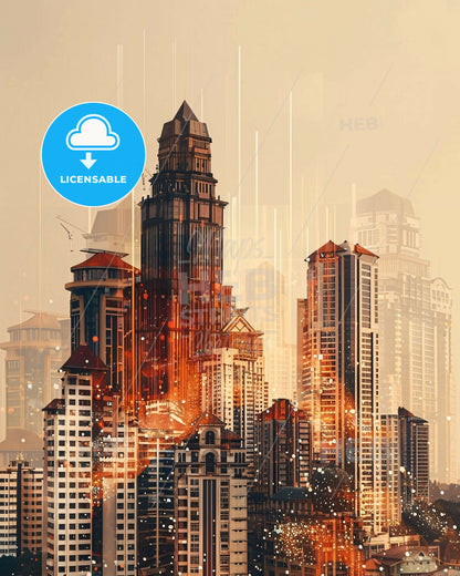 South Tangerang Indonesia Skyline Composite Poster Art - A city with many tall buildings