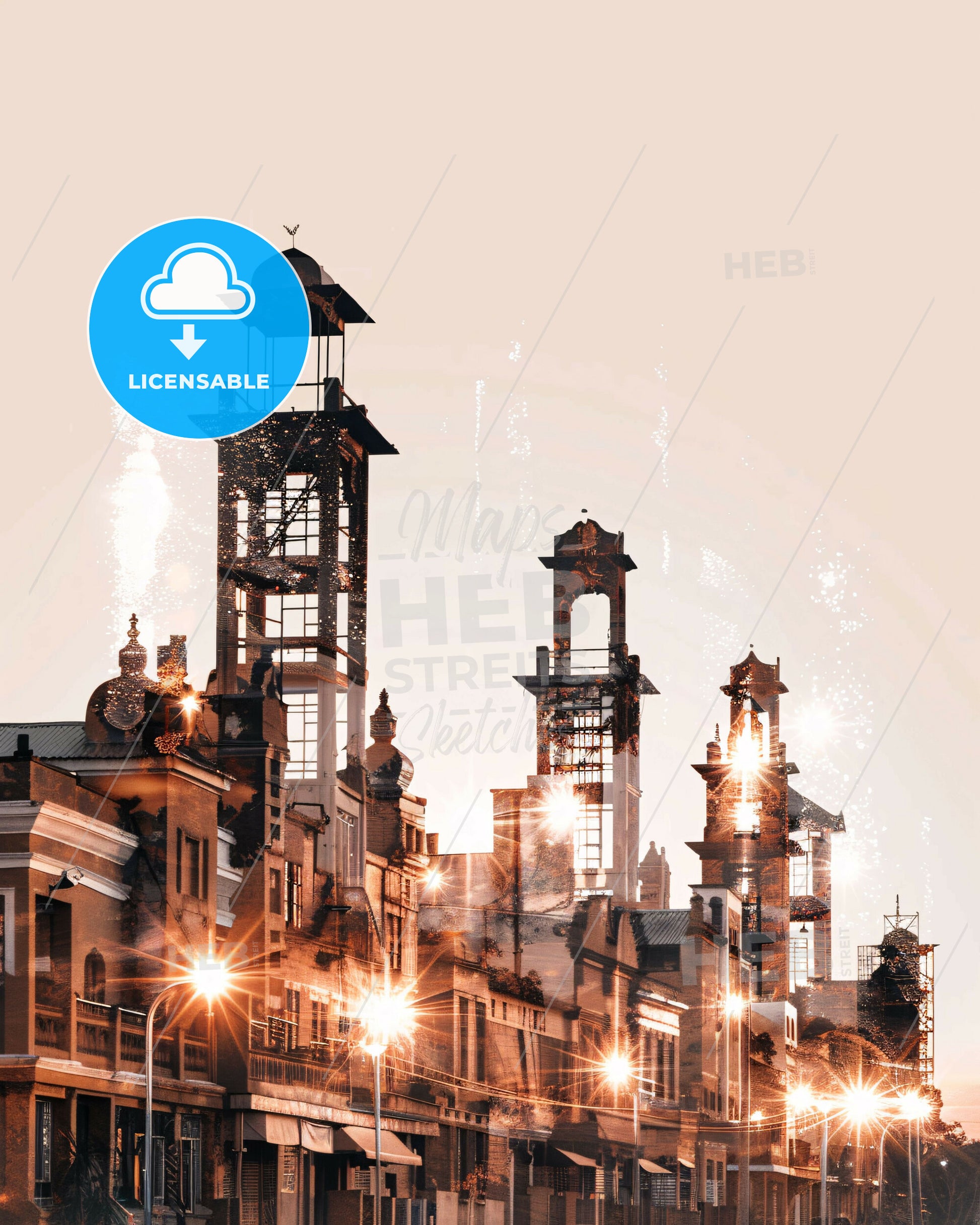 Soweto Skyline Double Exposure Art Poster - A building with a tower and lights