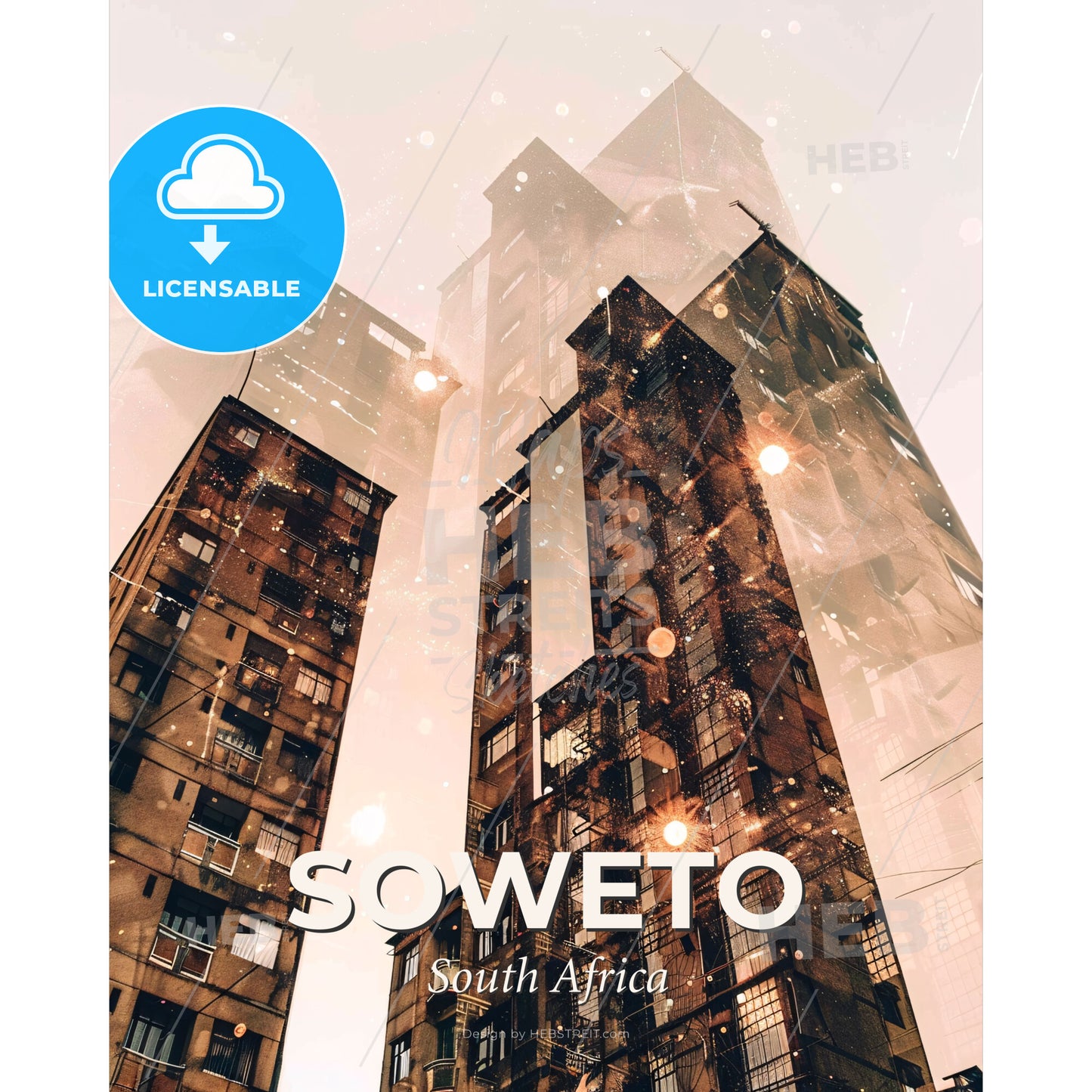 Soweto Skyline Double Exposure Cityscape Art - A group of tall buildings - Square format print template