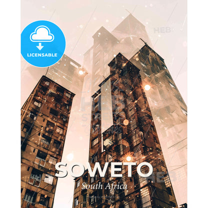 Soweto Skyline Double Exposure Cityscape Art - A group of tall buildings - Square format print template