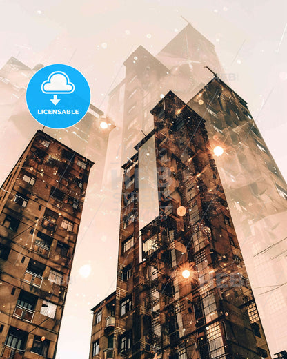 Soweto Skyline Double Exposure Cityscape Art - A group of tall buildings