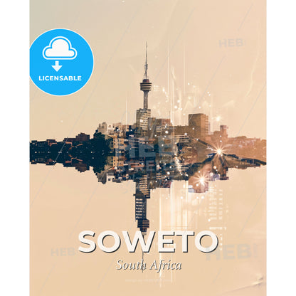 Soweto Skylines Illuminated by Brilliance - A city skyline with a tower - Square format print template
