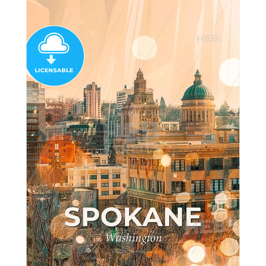 Spokane: City Lights and Architecture Art - A city with many buildings - Square format print template