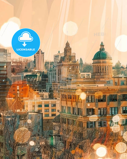 Spokane: City Lights and Architecture Art - A city with many buildings