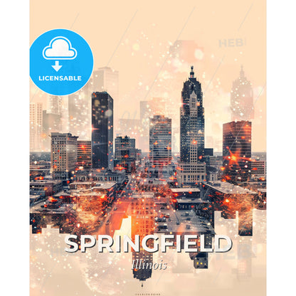 Springfield Illinois City Lights Skyline Poster - A city with many tall buildings - Square format print template