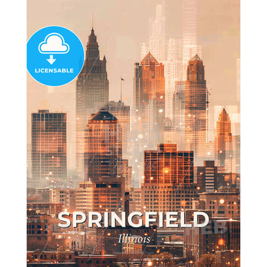 Springfield Skyline Local Print - A city skyline with many tall buildings - Square format print template