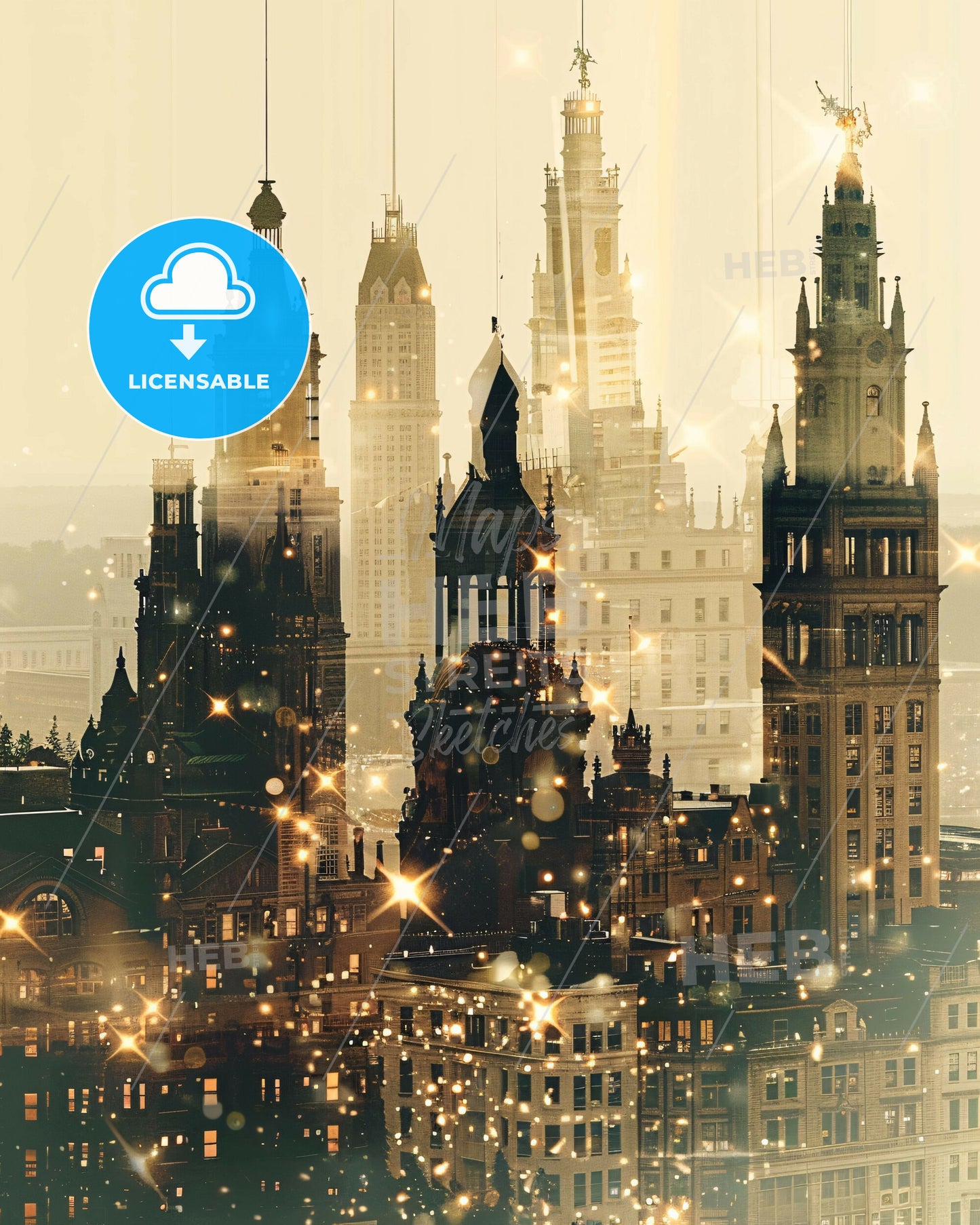 Springfield Cityscape Silhouette Art Minimalist Print - A city skyline with many tall buildings