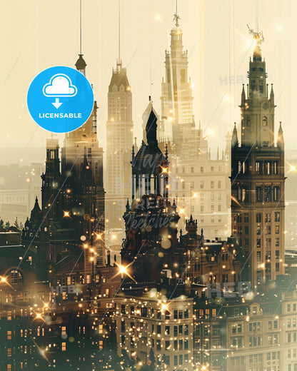 Springfield Cityscape Silhouette Art Minimalist Print - A city skyline with many tall buildings