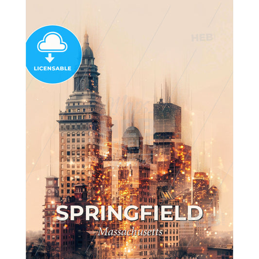 Springfield Symphony of City and Icons - A city skyline with many tall buildings - Square format print template