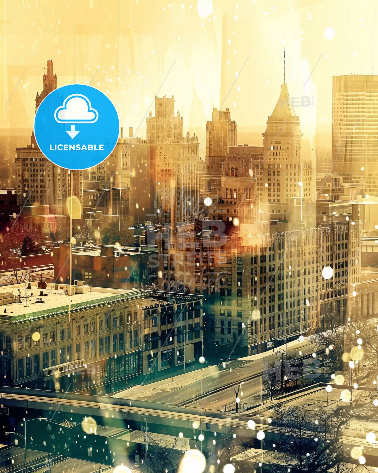 Springfield Cityscape Artistic Skyline Panorama - A city with snow falling