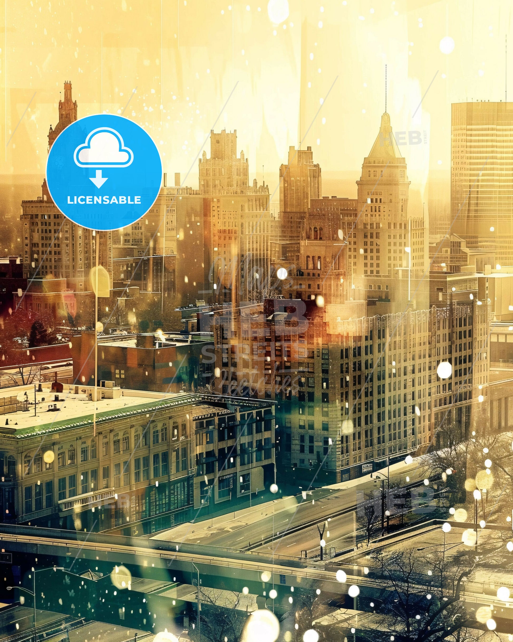 Springfield Cityscape Artistic Skyline Panorama - A city with snow falling