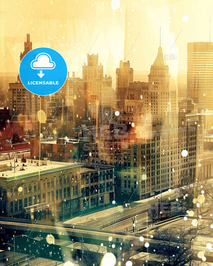 Springfield Cityscape Artistic Skyline Panorama - A city with snow falling