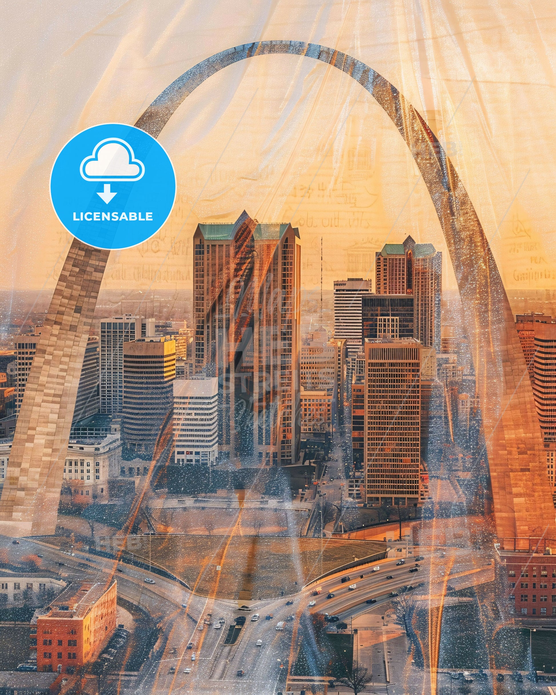 St. Louis Cityscape Skyline Composite Art Poster - A city skyline with a large arch