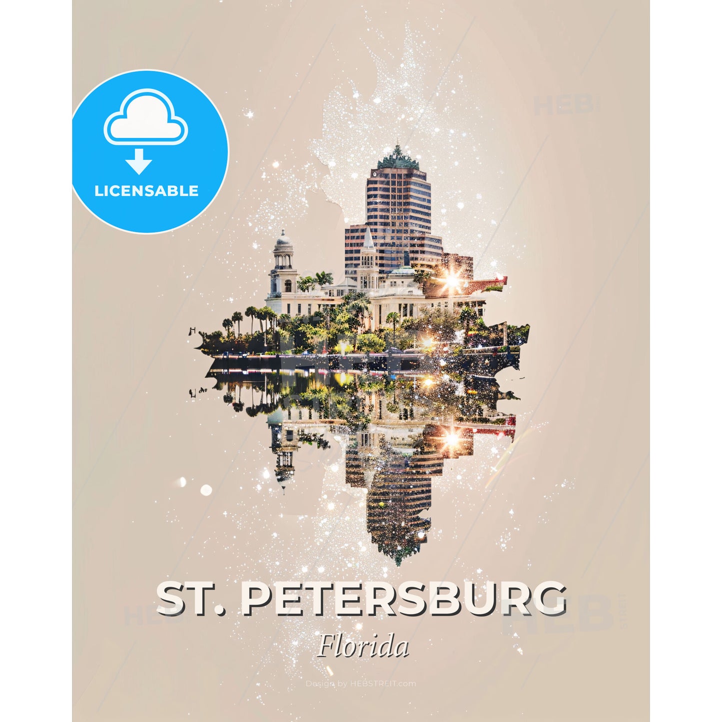 St. Petersburg Skyline Icon Composite Art - A reflection of a city - Square format print template