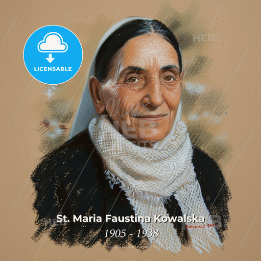 St. Maria Faustina Kowalska, 1905 - 1938, Polish nun - A Woman Wearing A Scarf Print Template