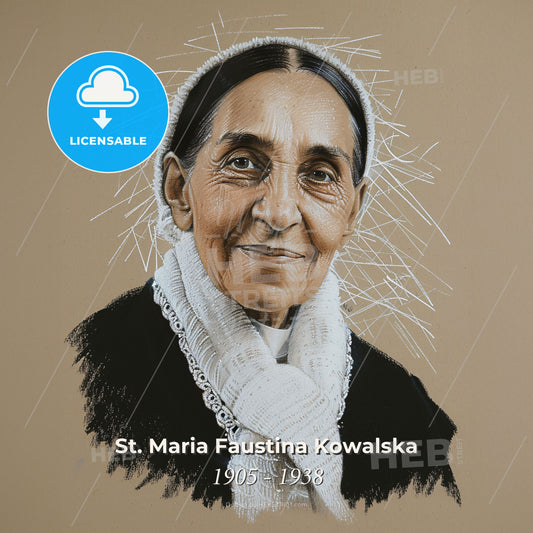 St. Maria Faustina Kowalska, 1905 - 1938, Polish nun - A Woman With A White Scarf Print Template