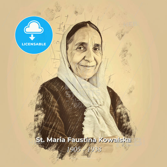St. Maria Faustina Kowalska, 1905 - 1938, Polish nun - A Woman Wearing A Scarf Print Template