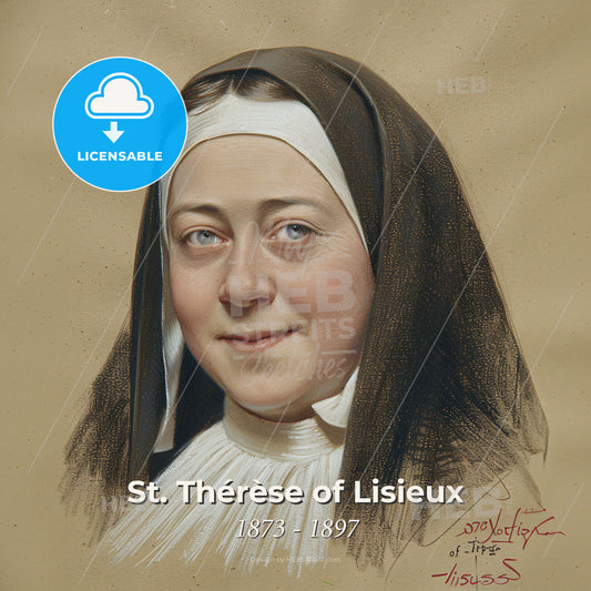 St. Thérèse of Lisieux, 1873 - 1897, French Carmelite nun - A Woman Wearing A Nun's Headdress Print Template