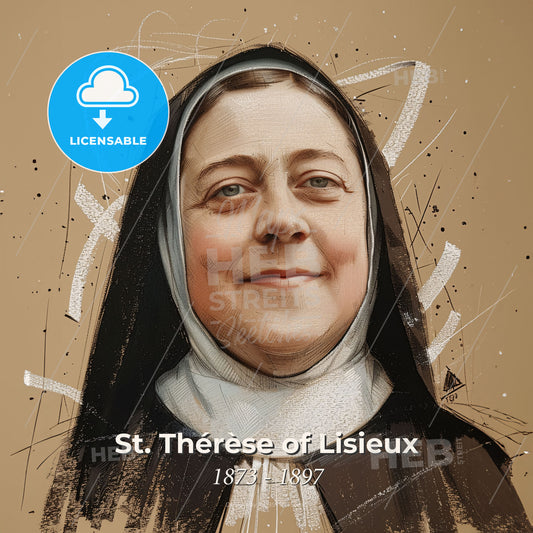 St. Thérèse of Lisieux, 1873 - 1897, French Carmelite nun - A Woman Wearing A Nun's Headdress Print Template