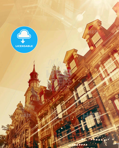 Stamford City Skyline Composite Silhouette Glow - A building with a tower