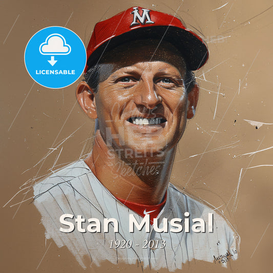 Stan Musial, 1920 - 2013, American baseball player - A Painting Of A Man Wearing A Baseball Uniform Print Template