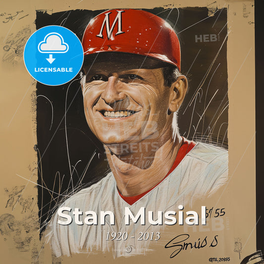 Stan Musial, 1920 - 2013, American baseball player - A Portrait Of A Man Wearing A Red Hat Print Template