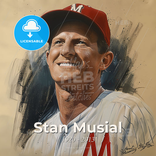 Stan Musial, 1920 - 2013, American baseball player - A Painting Of A Man Wearing A Baseball Cap Print Template