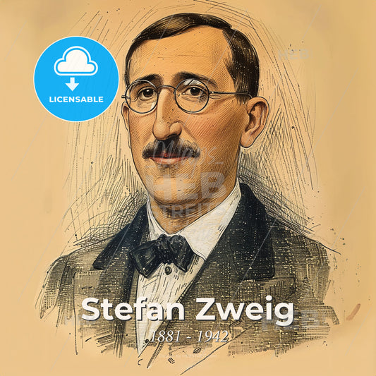 Stefan Zweig, 1881 - 1942, Austrian writer - A Man With A Mustache Wearing Glasses And A Suit Print Template