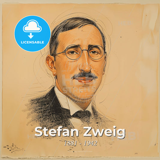Stefan Zweig, 1881 - 1942, Austrian writer - A Man Wearing Glasses And A Bow Tie Print Template