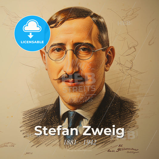 Stefan Zweig, 1881 - 1942, Austrian writer - A Portrait Of A Man With A Mustache Print Template