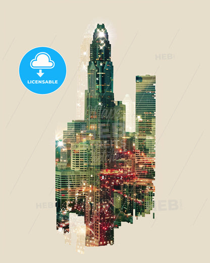 Sterling Heights: City Skyline Composite Art - A city skyline with lights