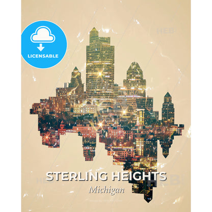 Sterling Heights Cityscape Composite Skyline Art - A city skyline with lights - Square format print template