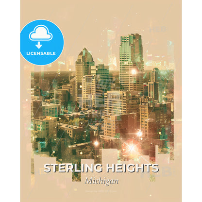 Sterling Heights Skyline Composite Art Giclée - A city skyline with many tall buildings - Square format print template