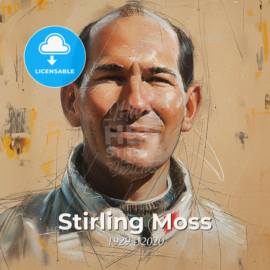 Stirling Moss, 1929 - 2020, British racing driver - A Man With A White Shirt Print Template