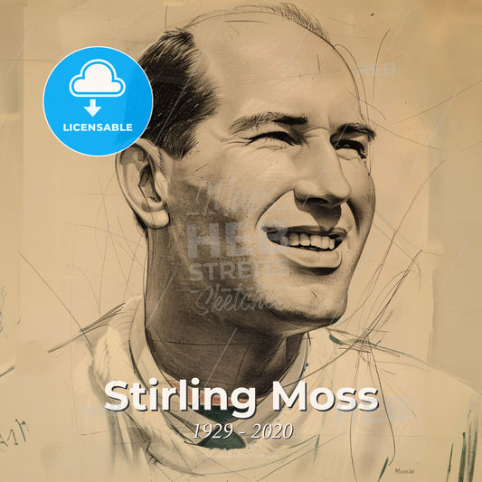 Stirling Moss, 1929 - 2020, British racing driver - A Drawing Of A Man Smiling Print Template
