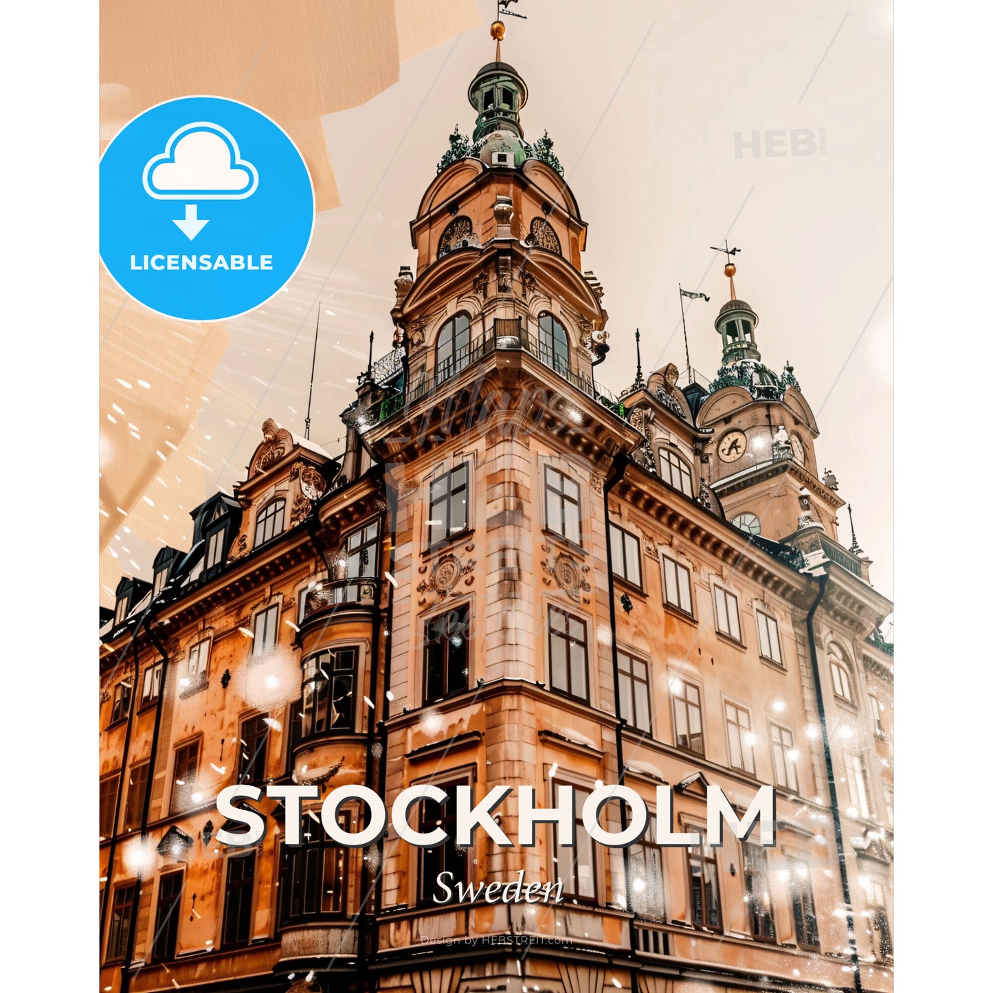 Stockholm Skyline Double Exposure Art Poster - A building with many windows - Square format print template