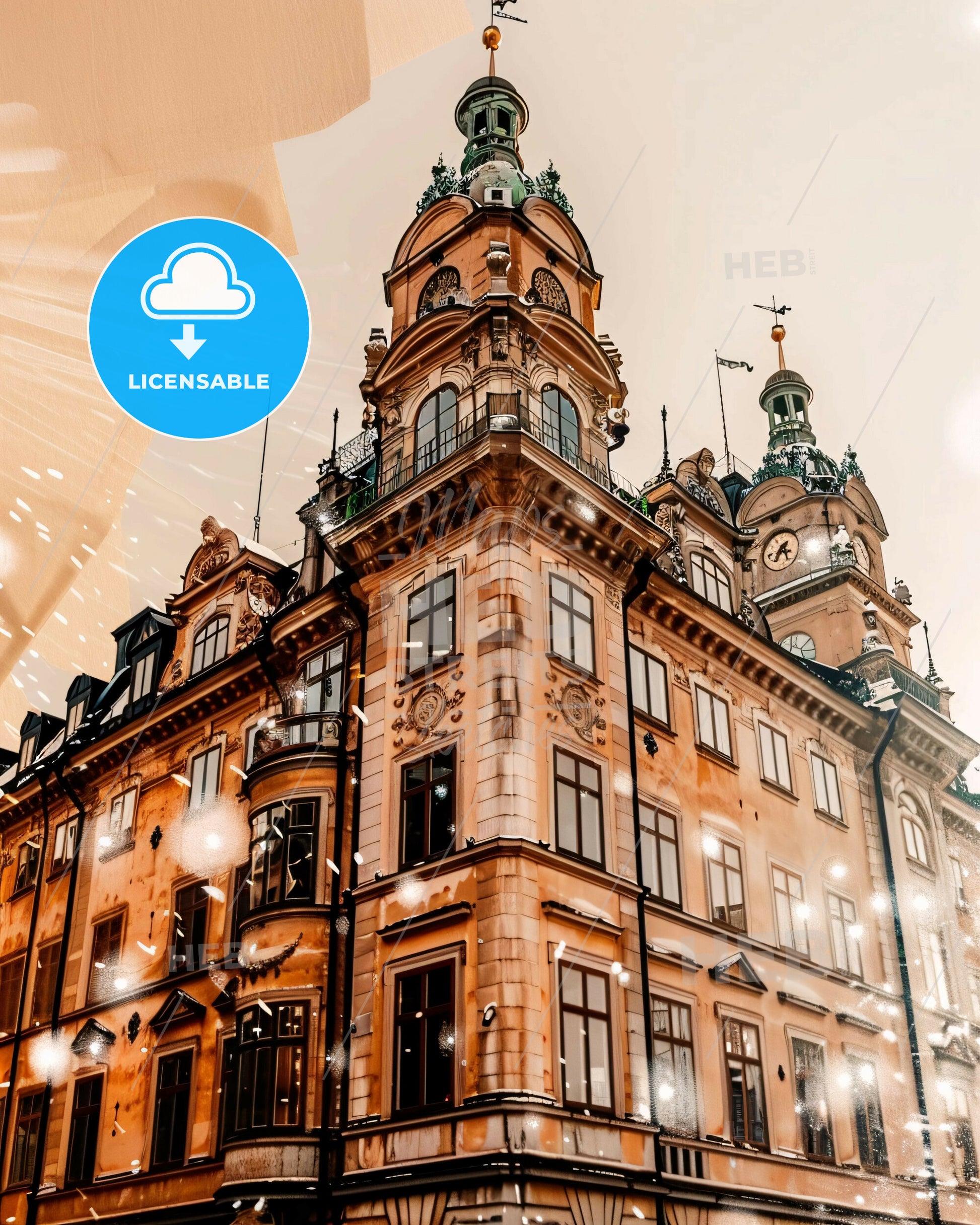 Stockholm Skyline Double Exposure Art Poster - A building with many windows