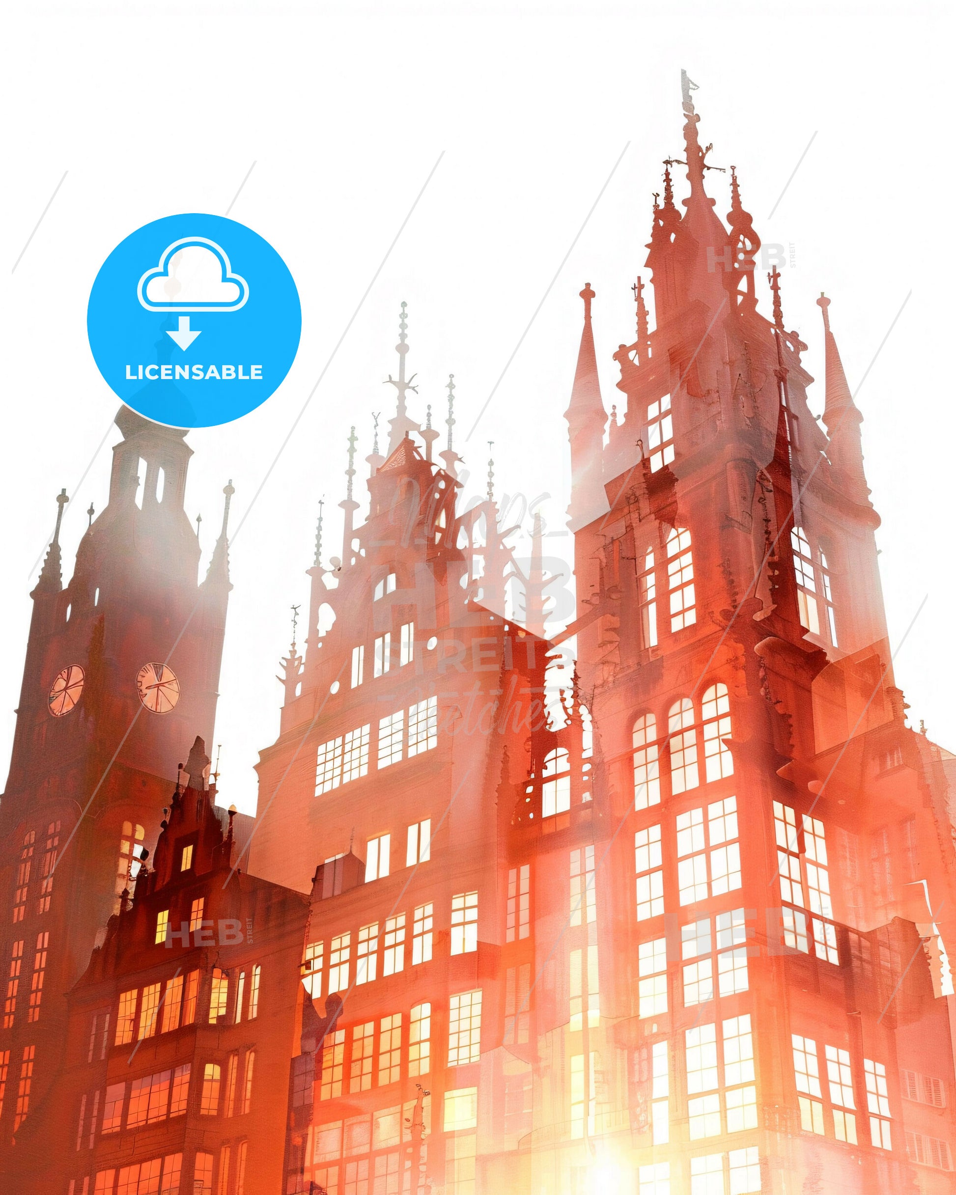 Strasbourg Skyline Composite Art Deco Poster - A building with a clock tower