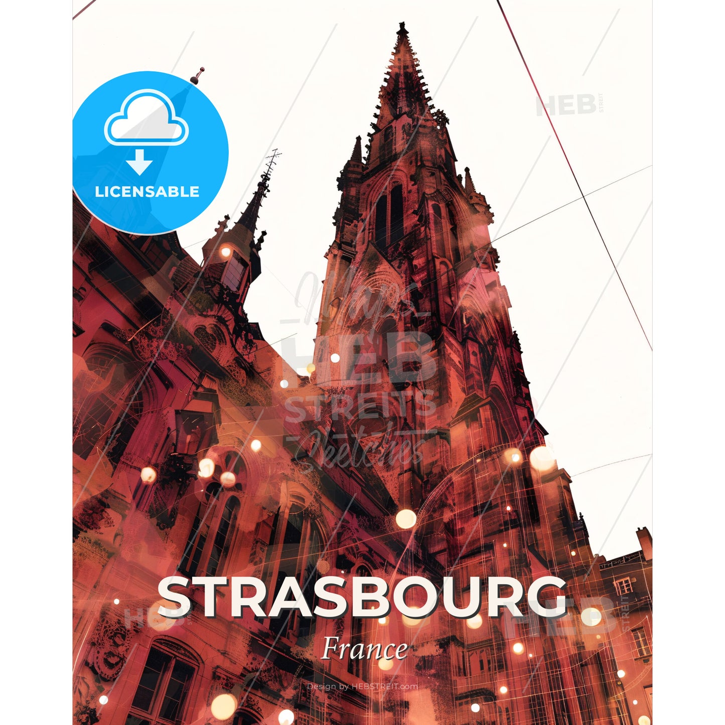 Strasbourg Skyline Double Exposure Poster - A tall building with a tall tower - Square format print template